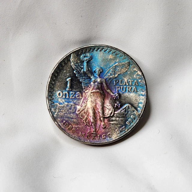 Mexico 1982 1 Oz 999 Fine Silver Libertad Pura Plata Coin Toned Purple/Blue