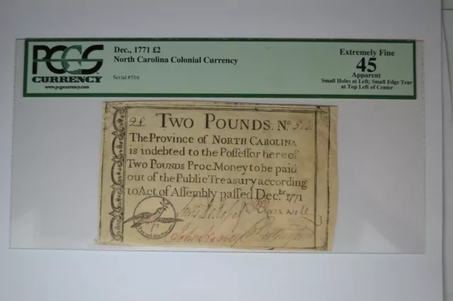 North Carolina December, 1771 £2 PCGS Apparent Extremely Fine 45.