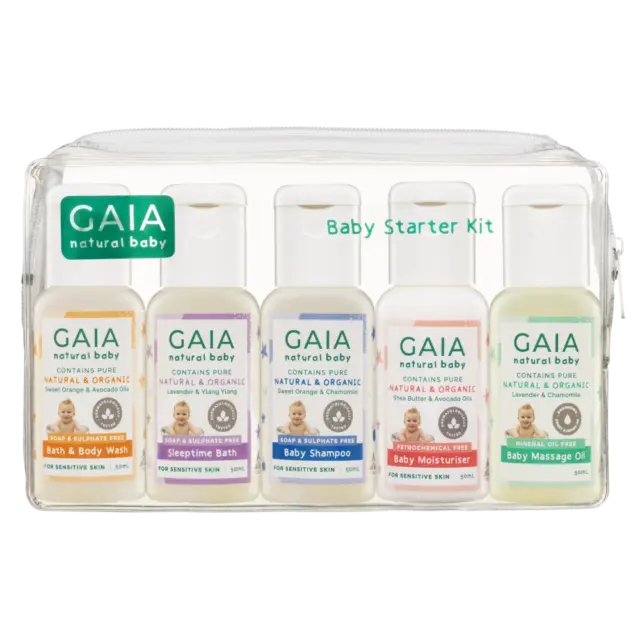 Gaia Natural Baby Starter Kit 50mL Refillable Bottles 5 Pack Natural Organic