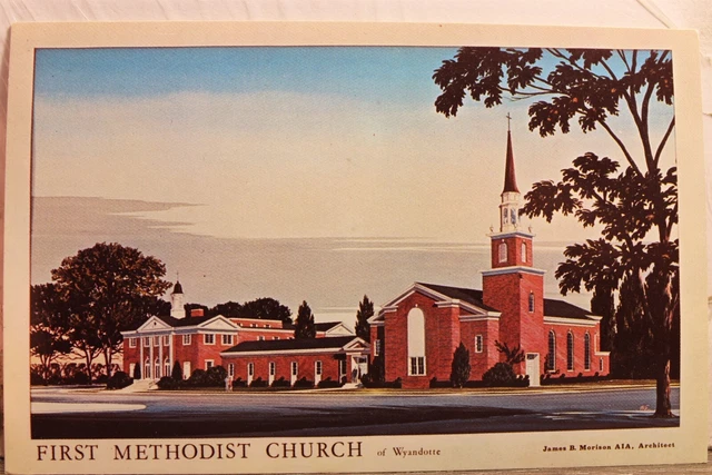 Michigan MI Wyandotte First Methodist Church Postcard Old Vintage Card View Post