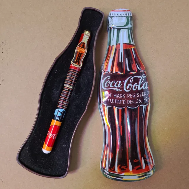 Coca-Cola 1996 Ceramic Roller Ball Black Ink 0.7M Refillable Pen And Tin