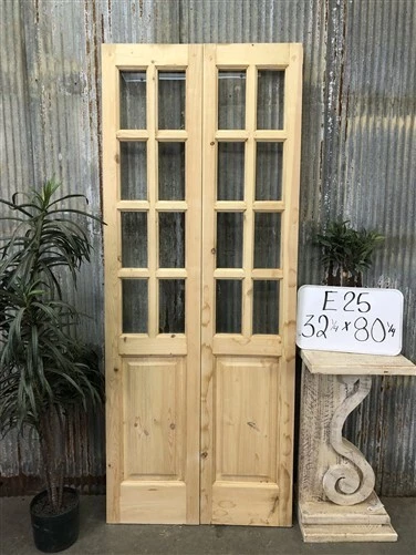 French Double Doors, 32x80, 8 Pane Glass European Styled Doors E25