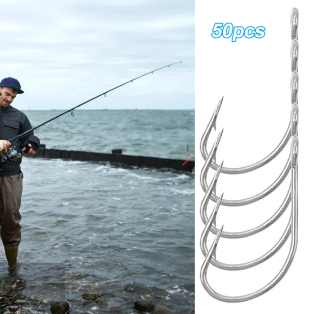 50pcs/box Barbed Fishhooks Sturdy Angling Lure Bait Barbed Hooks Metal