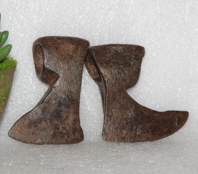 1850's Antique 2PC Hand Forged Solid Iron Axe Head Nice Shape 13560