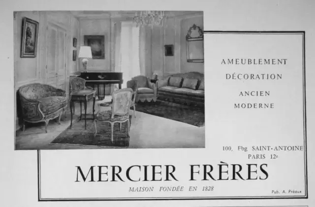 Publicité Mercier Frères Ameublement Décoration Faubourg St Antoine Paris 12E