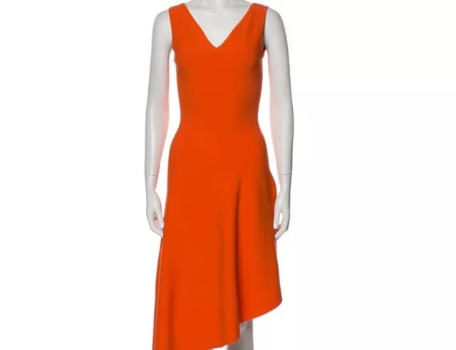 Milly Assymetric V-Neck A-Line Orange Midi Length Dress Size S