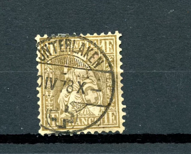 Switzerland #50 (S447) Helvetia , 1 fr gold, perf 11 1/2, used, F-VF, CV$130.00