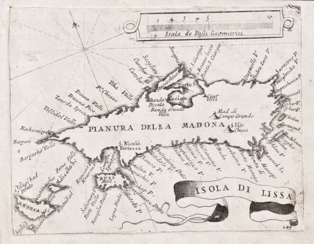 Isola Di Lissa Vis Island Croatia Coronelli Engraving Copperplate 1700