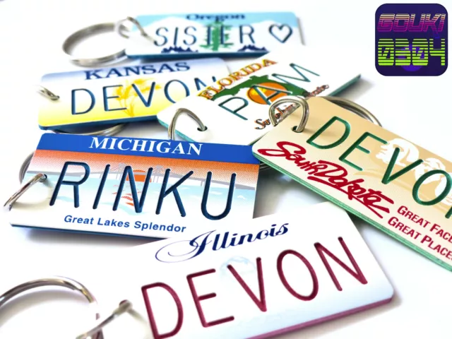 Personalized License Plate Keychains- Custom Plastic Engraved or Acrylic Encased