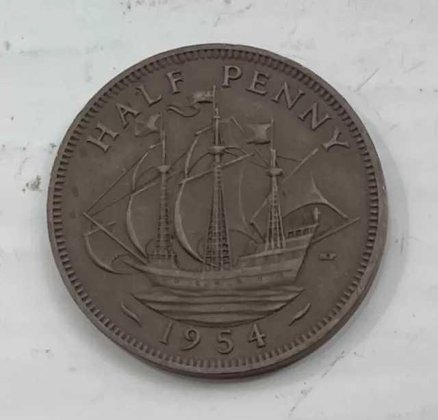 Great Britain Half Penny Coin 1954 Elizabeth II *IDEAL FOR COLLECTORS*