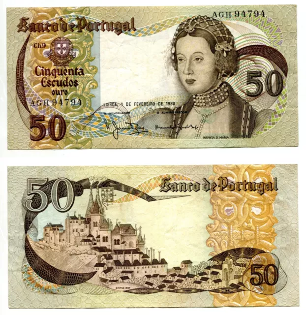 50 Escudos Portugal 1.2.1980  Erhaltung III+/III,  P. 174b