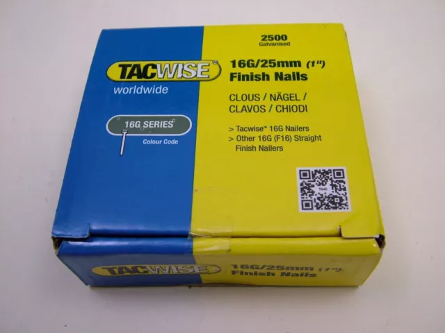 2nd fix collated straight brad nails Tacwise brand 16 gauge 25mm box of 2500