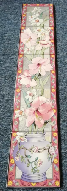 Ceramic Tiles Set Fireplace or Framing 5 Tiles Floral 75cm x 15 cm New & Unused