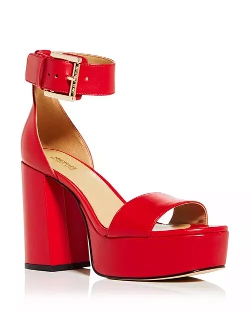 MICHAEL Michael Kors Womewn's Tara Platform High Block Heel Sandals In Red Size