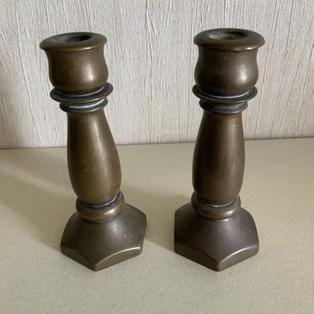Pair Of Small Solid Brass Candlesticks 3.  3/4” Tall