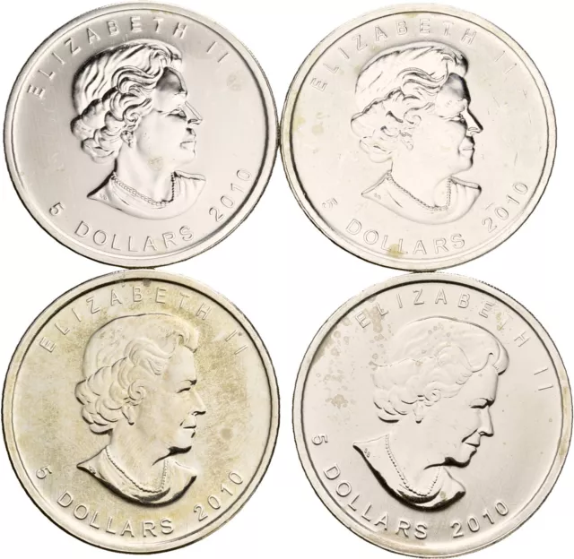 Künker: Kanada, 4 x 5 Dollar 2010, Maple Leaf, 1 Unze Feinsilber, Erhaltung!