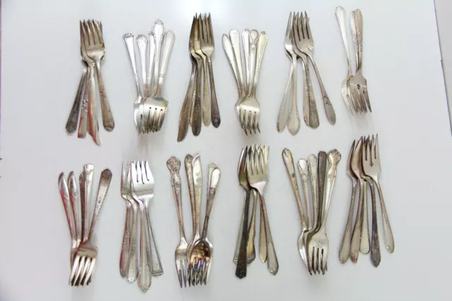 58x SALAD FORKS FLATWARE NO MONO SILVERPLATE LOT VINTAGE CRAFT REUSE REPURPOSE