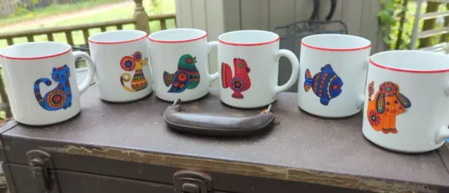 Set Of 6  Bareuther Waldsassen Bird Cat Mouse Rooster Fish Dog  Mugs Germany