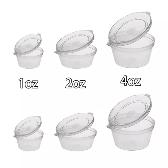 1oz 2oz 4oz Clear Plastic Containers Tubs with Attached Lids Food Safe Takeaway