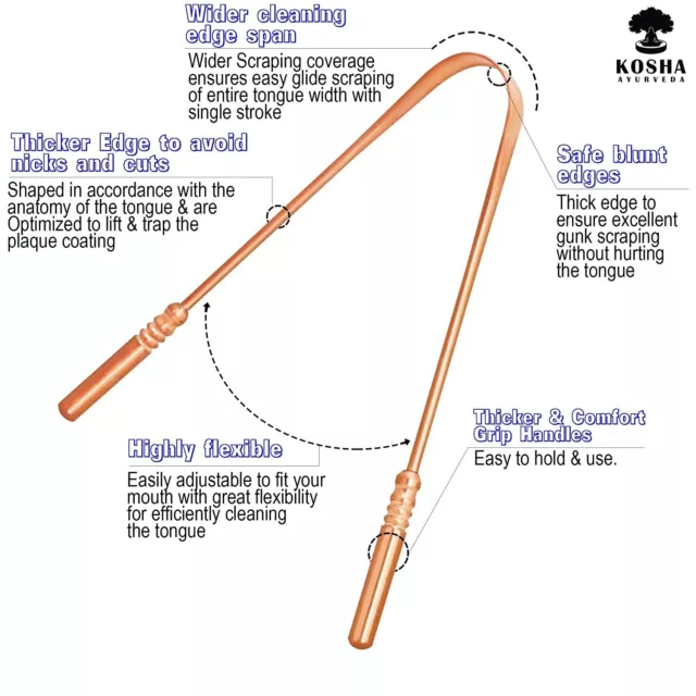 Ayurveda Cuivre Parfait Chirurgical Langue Cleaner-Scraper-Flexible Poignée ( 3