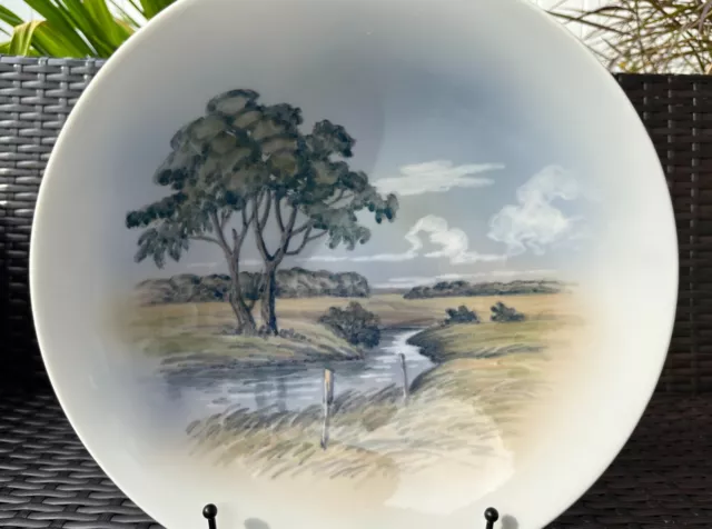 RARE Large 12'' ROYAL COPENHAGEN Hand Painted Landscape Porcelain Deco Bowl 3
