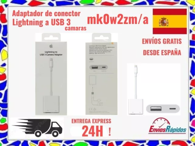 Adaptador de conector APPLE Lightning a USB PARA 3 CAMARAS original mk0w2zm/a