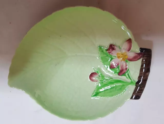 Small Carlton Ware Dish, Australian Design, Green Leaf Shape design with Flower