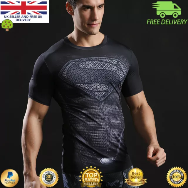 Mens Compression Top Armour Base Layer Gym Superhero Cycling Run Movie Theme