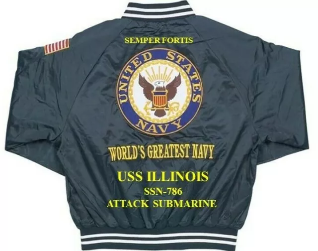 Uss Illinois Ssn-786 Submarine Navy Embroidered Satin Jacket(Back Only)