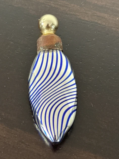 Antique Mercury Glass Perfume Scent Bottle Vial German Gold Dauber Blue Swirl Antique Mercury Glass Perfume Scent Bottle Vial German Gold Dauber Blue Swirl