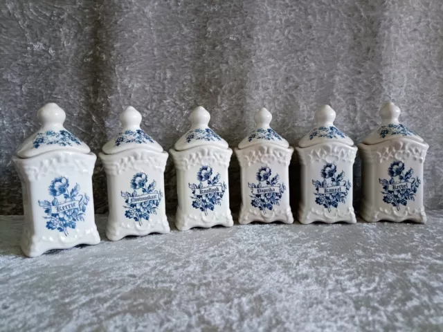 6 petits pots à épices en faïence de Delft