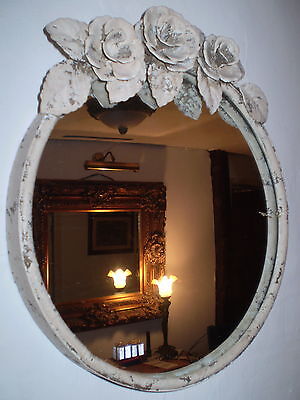 French Vintage Chic Metal Rose,Leaves Oval Mirror