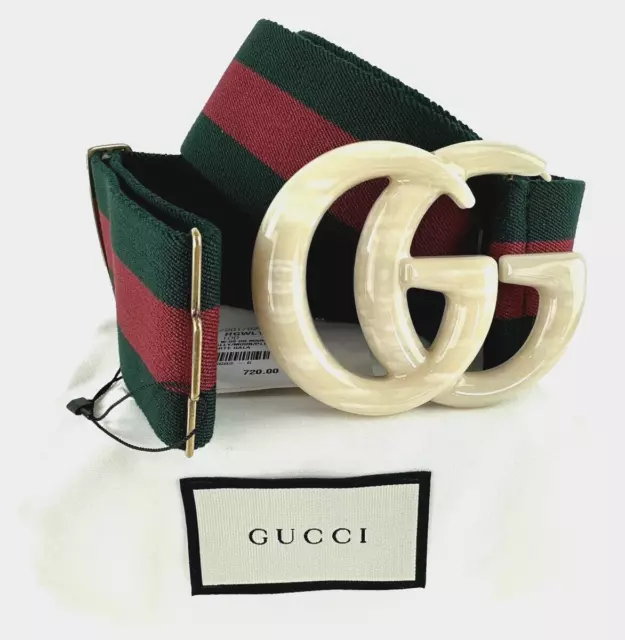 Gucci New $720 Auth 100 cm 40 in Green Web Elastic Plexiglass Marmont Belt Bag