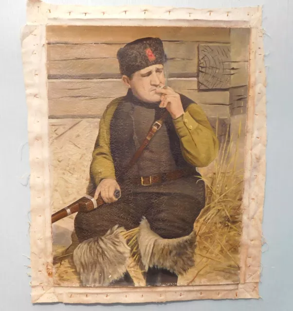Dipinto ad olio sovietico originale Ritratto di realismo dei partigiani...