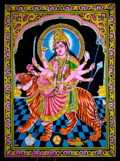 Indian Goddess Druga Ma Multi Hands Poster Sequin Wall Hanging Tapestry Decorate