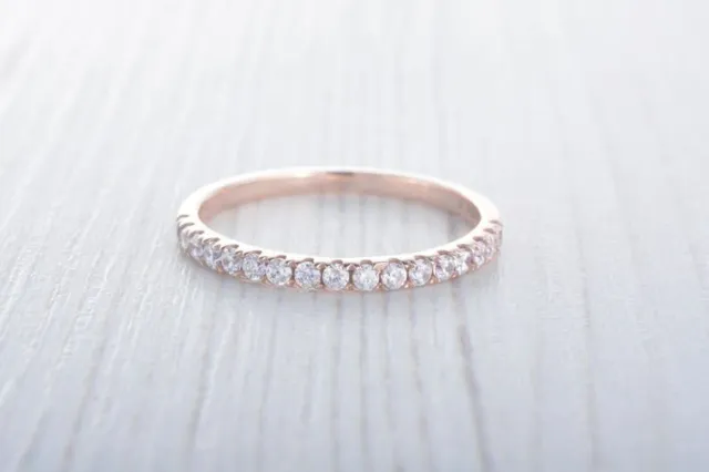 Her Anniversary Band Ring 1ct Round VVS/D Simulated Diamond 14k Rose Gold Plated