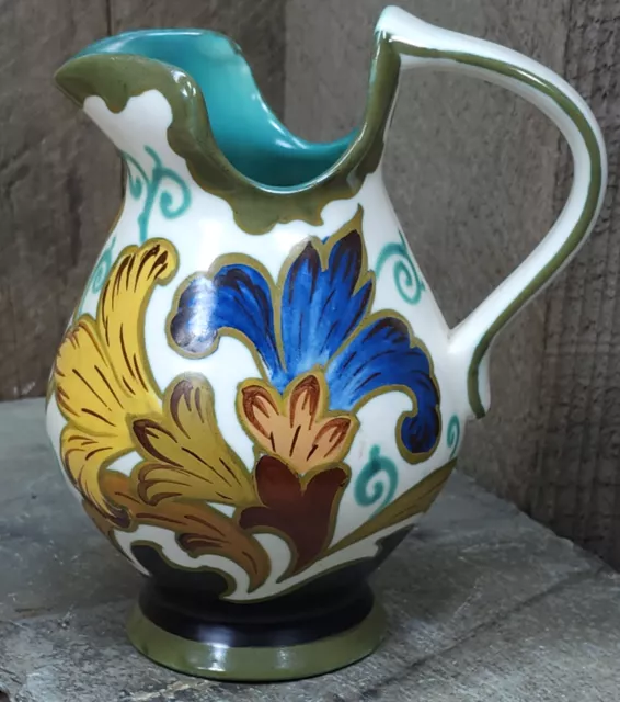 Vintage Signed Hand Decorated Carlus Plazuid Gouda Art Pottery Pitcher Holland