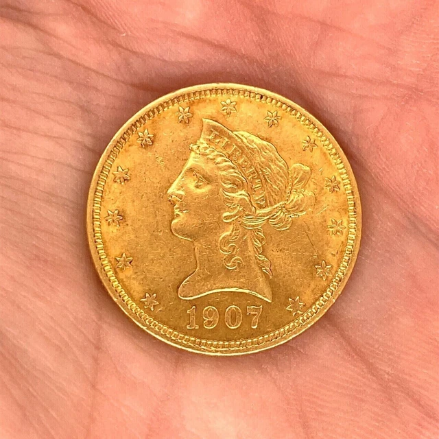 1907 Liberty Head Ten Dollar Eagle Shape For Pendant 14k Yellow Gold Plated