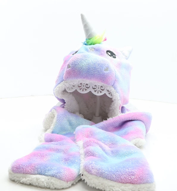 Cofano in poliestere multicolore blu zoo per ragazze taglia unica - cappello e sciarpa unicorno