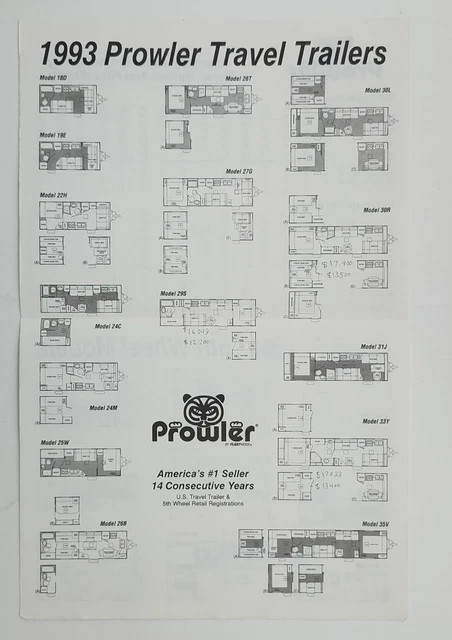 RV BROCHURE 1993 Prowler by Fleetwood Travel Trailers Fifth Wheels ...