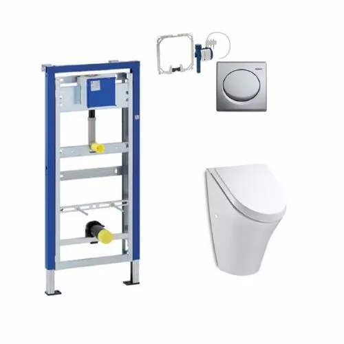 Komplett Set Geberit Duofix Urinalsteuerung HyBasic Chrom Roca Urinal m. Deckel