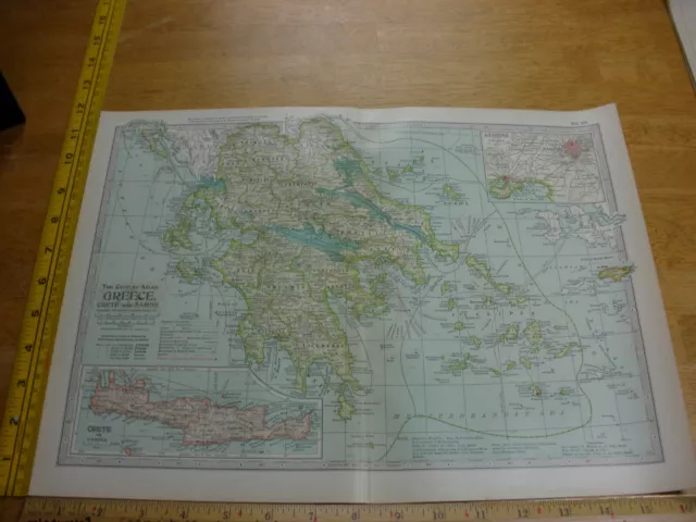 Greece Crete No.99 1897 & 1902 the Century Atlas VINTAGE color map 12x16