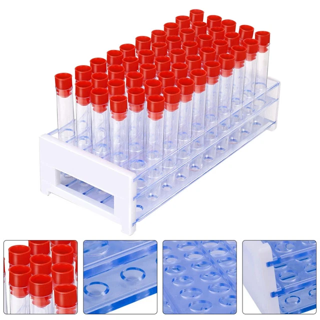 51Pcs Plastic Test Tubes with Lid Test Tubes Storage Rack Laboratory Equipment