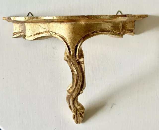 Vintage Italian Florentine Gold Gilt Carved Wood Sconce Wall Shelf 11”x10”x6”