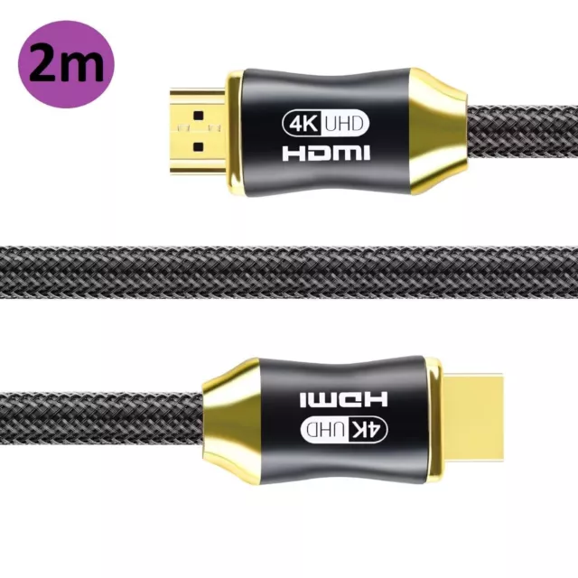 2M Hdmi Cable 4K 2.0 2160P High Speed Premium Gold Plated Braided Lead 3