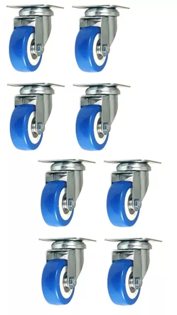 8 Pack 2 Inch Caster Wheels Swivel Plate On Blue Polyurethane Wheels PU