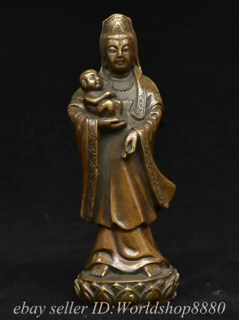 4.8" Old Chinese Copper Kwan-yin Guan yin Goddess Tongzi Statue