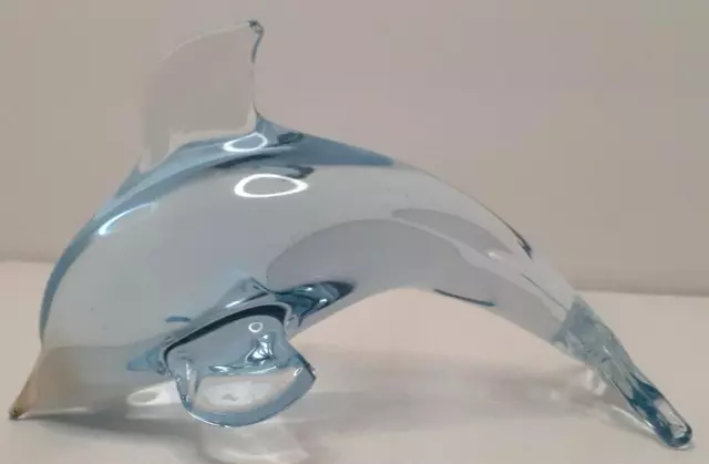 Blown Glass Pale Blue Dolphin Figurine Paperweight 6"X4"X3"