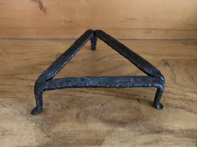 18th Century Prim Hand Forged Iron Camp Trivet Triangular Form Used In Camps