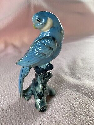 Vintage Blue Parakeet Budgie Bird On Branch. See Description.